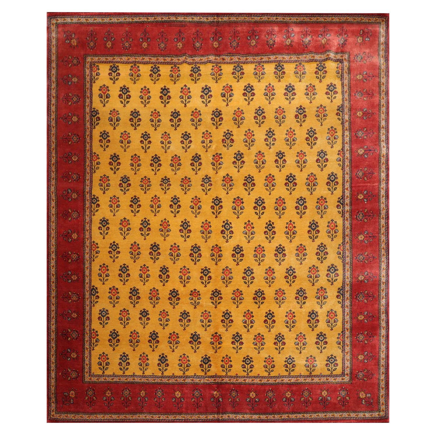 8x10 Gold, Rust, Blue Color Hand Knotted All-Over 100% Wool Traditional Oriental Rug
