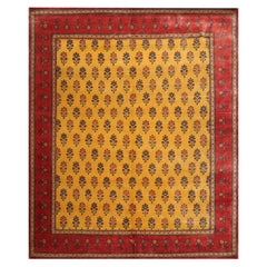 8x10 Gold, Rust, Blue Color Hand Knotted All-Over 100% Wool Traditional Oriental Rug