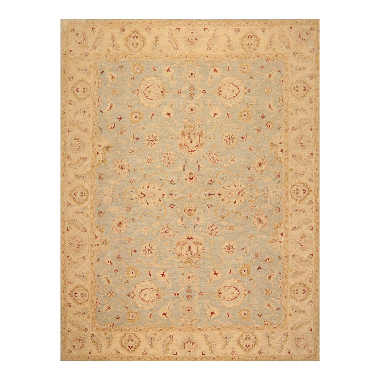 9x12 Aqua, Beige, Rust Color Hand Knotted All-Over 100% Wool Traditional-Persian/Oriental Oriental Rug
