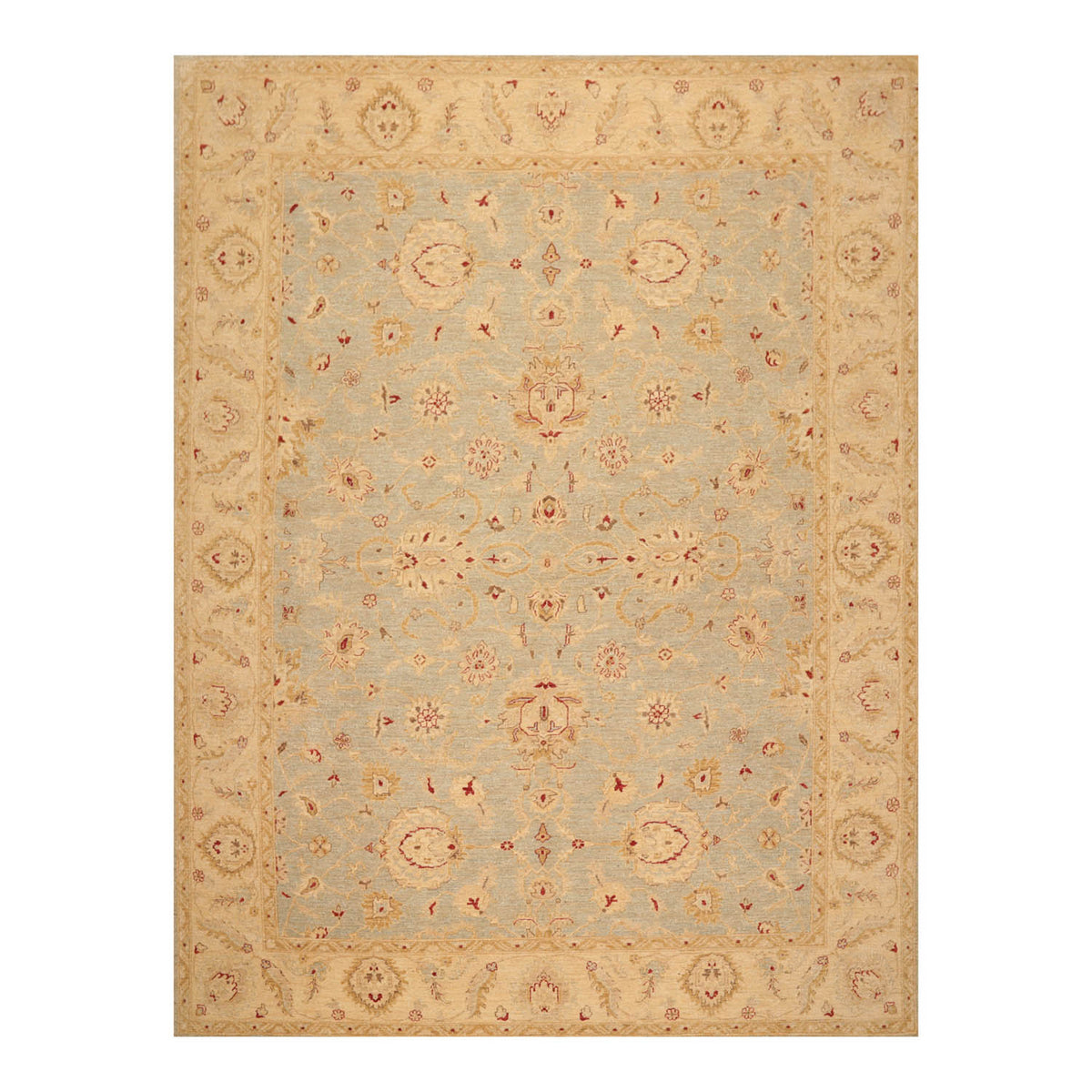 9x12 Aqua, Beige, Rust Color Hand Knotted All-Over 100% Wool Traditional-Persian/Oriental Oriental Rug