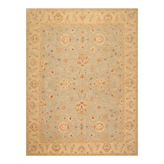 9x12 Aqua, Beige, Rust Color Hand Knotted All-Over 100% Wool Traditional-Persian/Oriental Oriental Rug