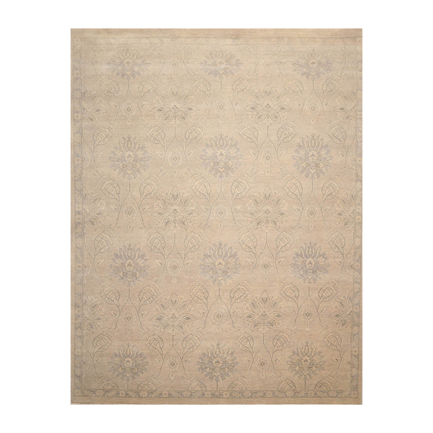 8x10 Gray, Beige, Color Hand Knotted All-Over 100% Wool Transitional Oriental Rug