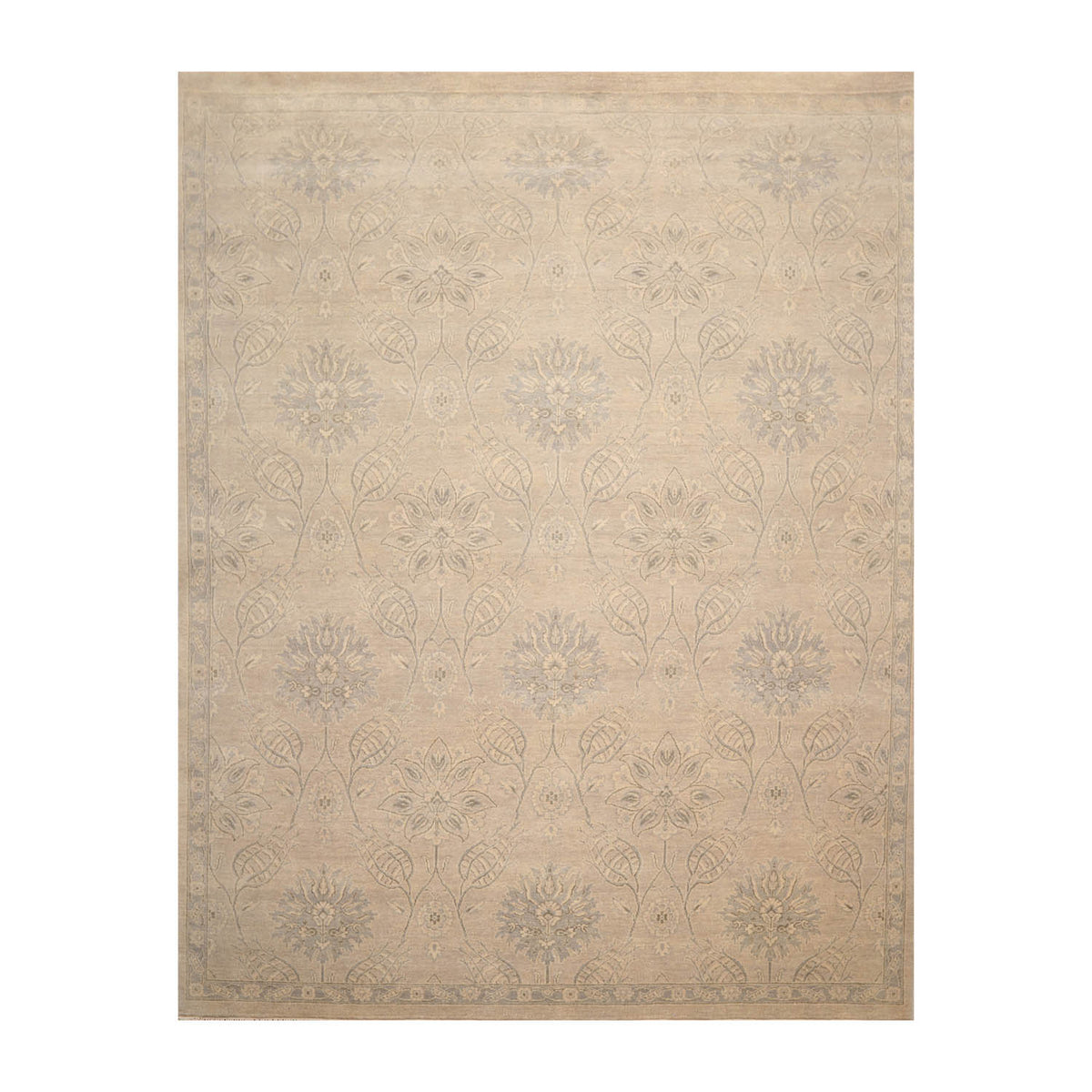8x10 Gray, Beige, Color Hand Knotted All-Over 100% Wool Transitional Oriental Rug