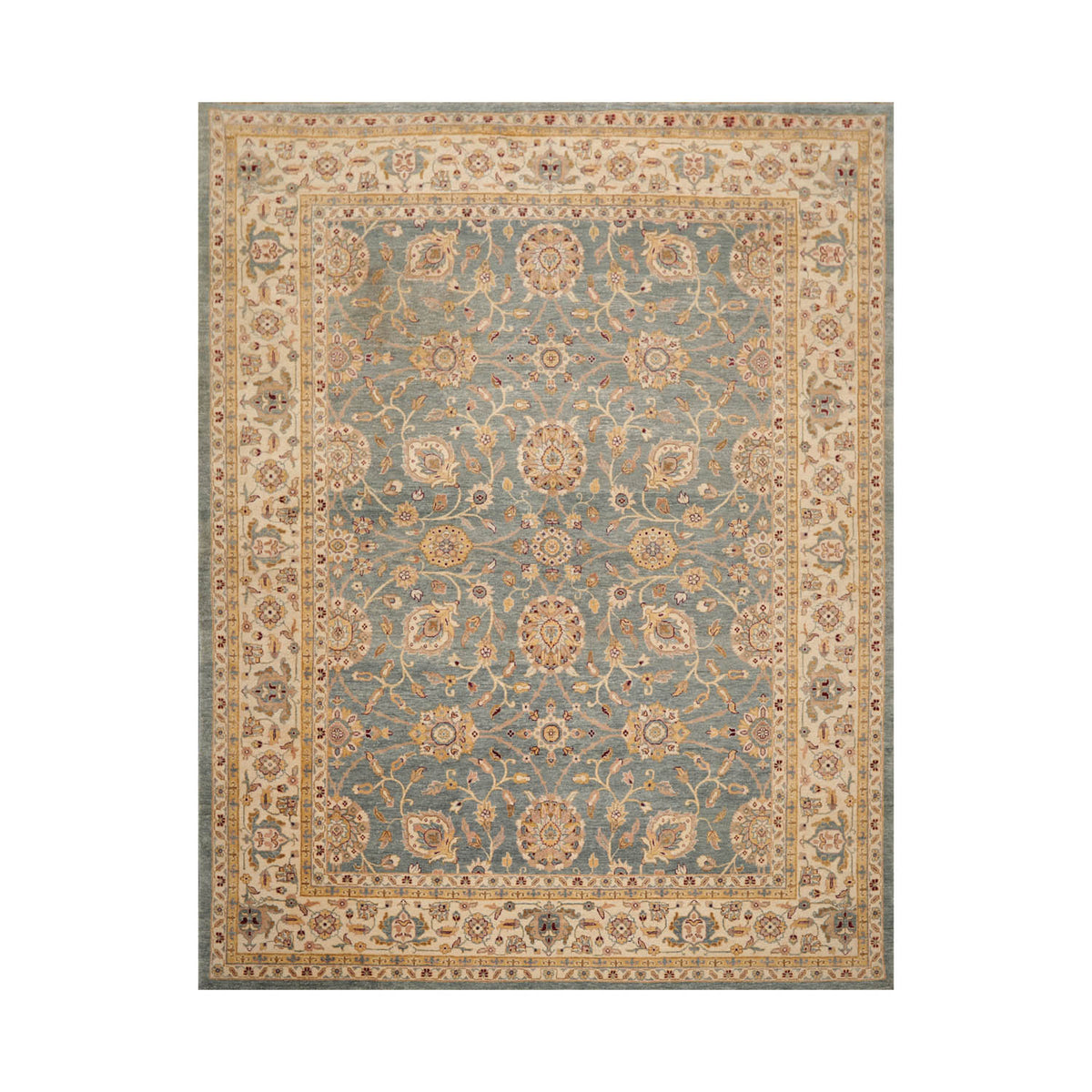 9x12 Slate, Beige, Taupe Color Hand Knotted All-Over 100% Wool Traditional Oriental Rug