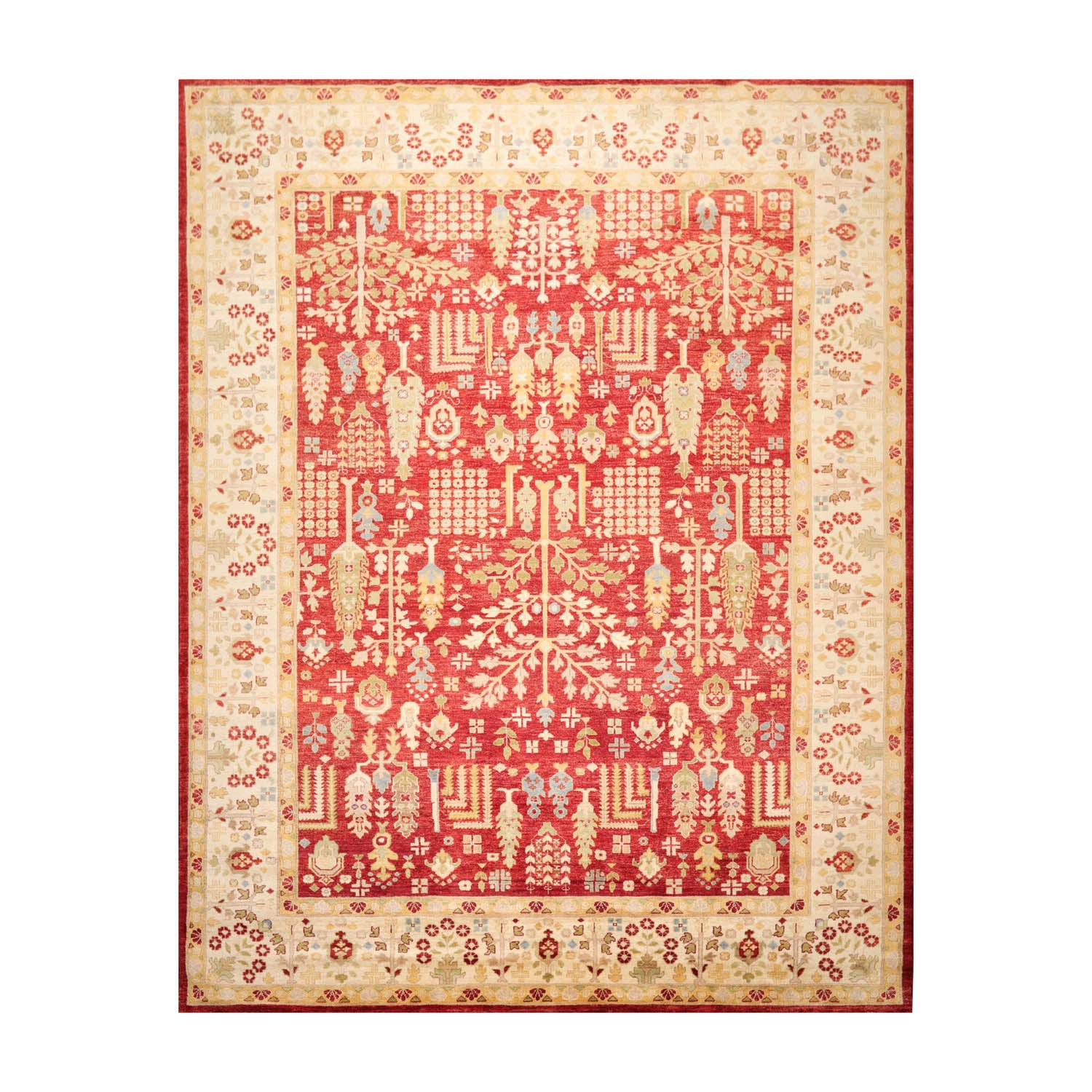 9x12 Rust, Ivory, Gold Color Hand Knotted All-Over 100% Wool Traditional-Persian/Oriental Oriental Rug