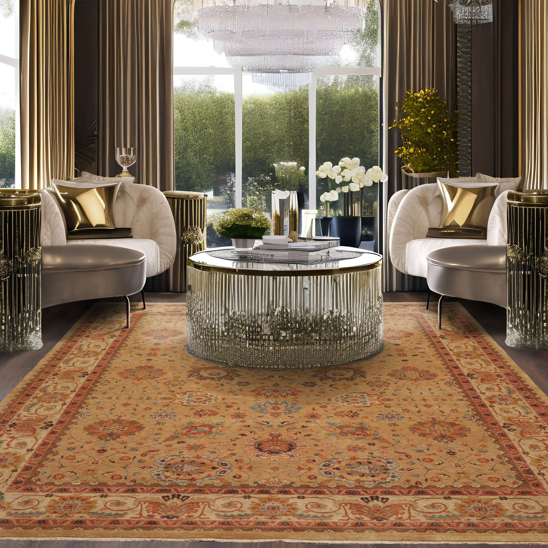 9x12 Tan, Beige, Rust Color Hand Knotted All-Over 100% Wool Traditional-Persian/Oriental Oriental Rug