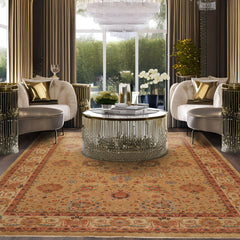 9x12 Tan, Beige, Rust Color Hand Knotted All-Over 100% Wool Traditional-Persian/Oriental Oriental Rug