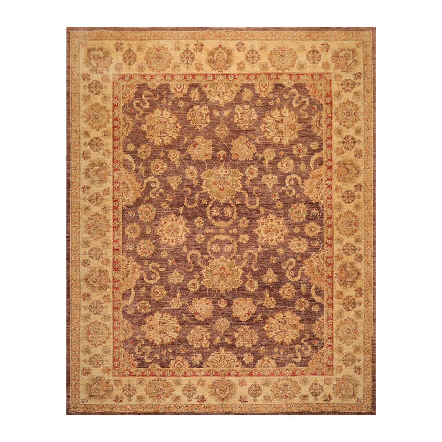 9x12 Aubergine, Gold, Rust Color Hand Knotted All-Over 100% Wool Traditional Oriental Rug