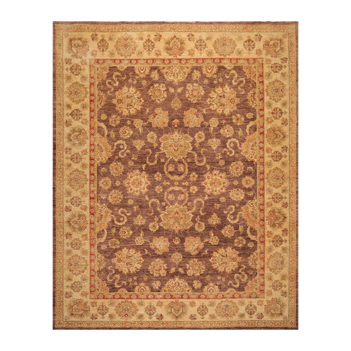 9x12 Aubergine, Gold, Rust Color Hand Knotted All-Over 100% Wool Traditional Oriental Rug