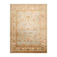 9x12 Aqua, Beige, Rust Color Hand Knotted All-Over 100% Wool Traditional-Persian/Oriental Oriental Rug