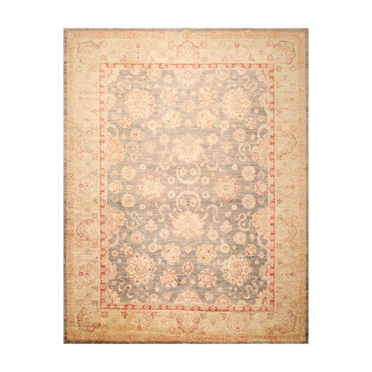 9x12 Gray, Beige, Rust Color Hand Knotted All-Over 100% Wool Traditional Oriental Rug