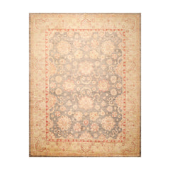 9x12 Gray, Beige, Rust Color Hand Knotted All-Over 100% Wool Traditional Oriental Rug