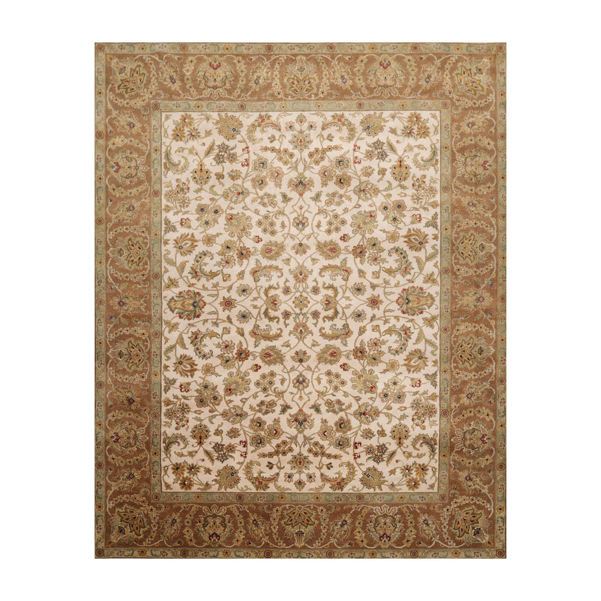 8x10 Beige, Brown, Sage Color Hand Knotted All-Over 100% Wool Traditional-Persian/Oriental Oriental Rug