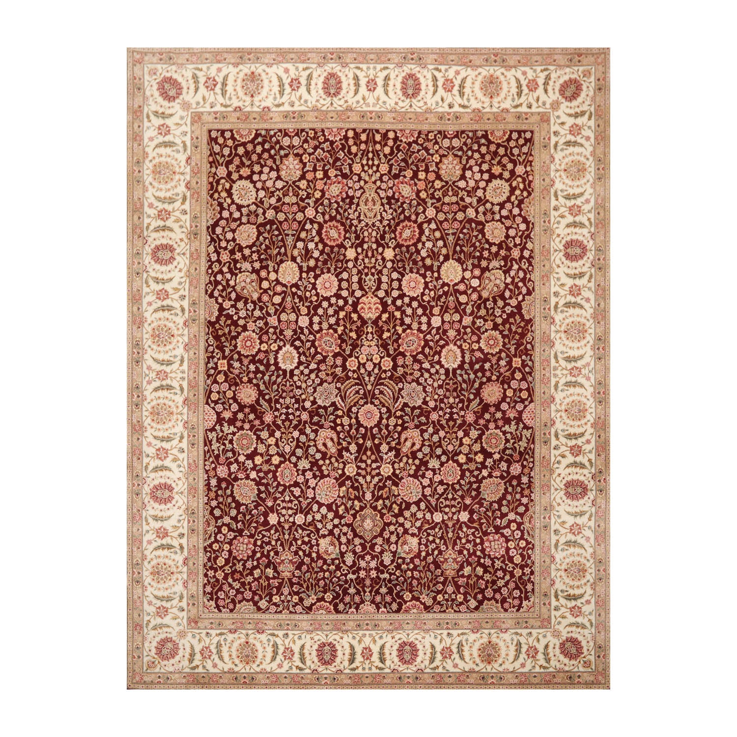 8x10 Burgundy, Ivory, Tan Color Hand Knotted All-Over 100% Wool Traditional-Persian/Oriental Oriental Rug