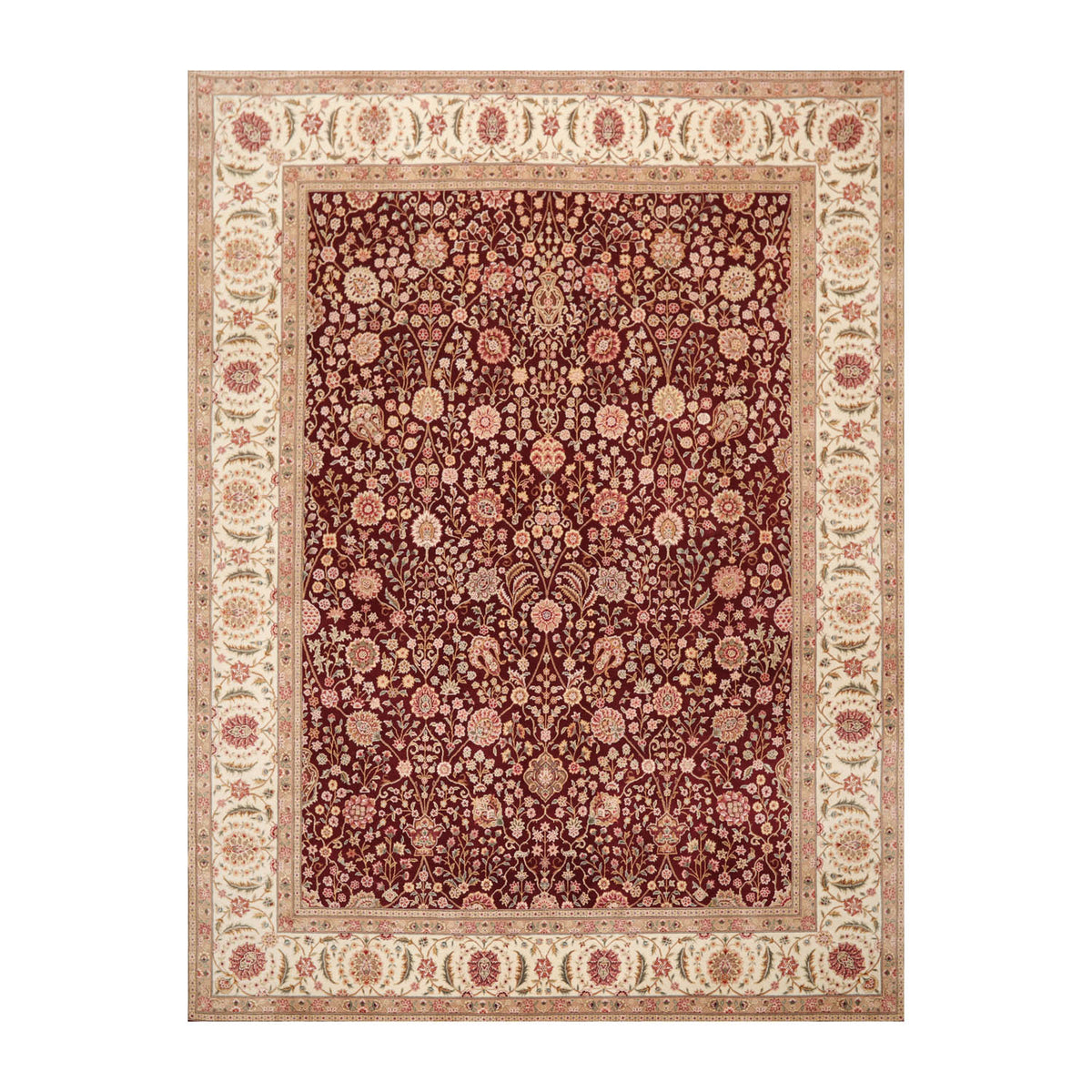 8x10 Burgundy, Ivory, Tan Color Hand Knotted All-Over 100% Wool Traditional-Persian/Oriental Oriental Rug