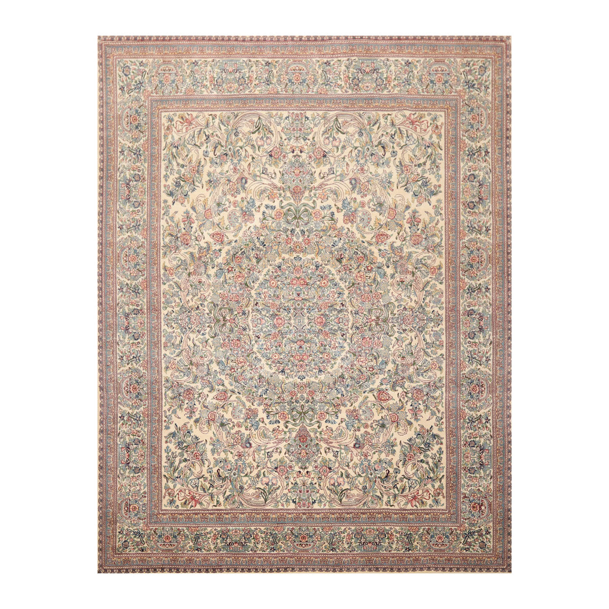 8x10 Ivory, Blue, Brown Color Hand Knotted All-Over 100% Wool Traditional Oriental Rug