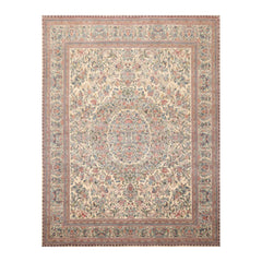 8x10 Ivory, Blue, Brown Color Hand Knotted All-Over 100% Wool Traditional Oriental Rug