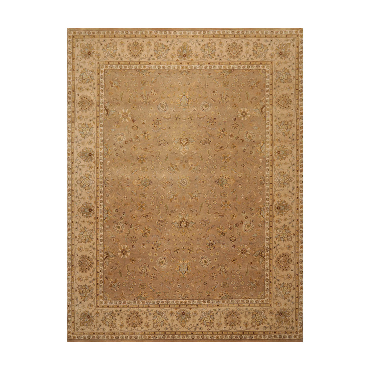 8x10 Tan, Brown, Beige Color Hand Knotted All-Over 100% Wool Traditional Oriental Rug