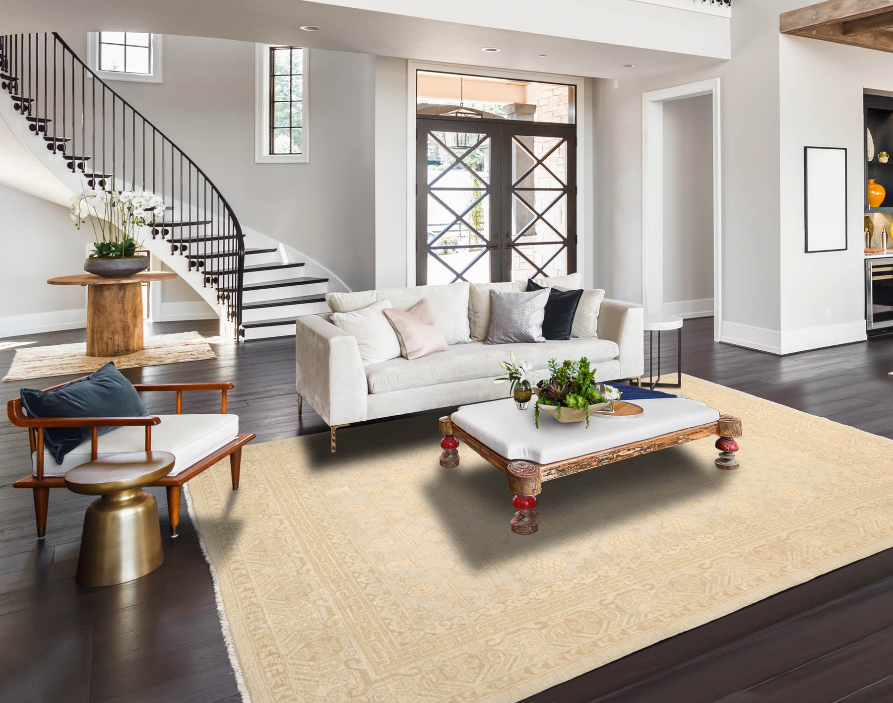 8x10 Beige, Tan, Gray Color Hand Knotted All-Over 100% Wool Traditional Oriental Rug