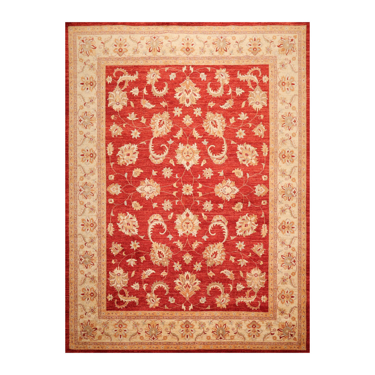 9x12 Orangy Red, Beige, Caramel Color Hand Knotted All-Over 100% Wool Traditional-Persian/Oriental Oriental Rug
