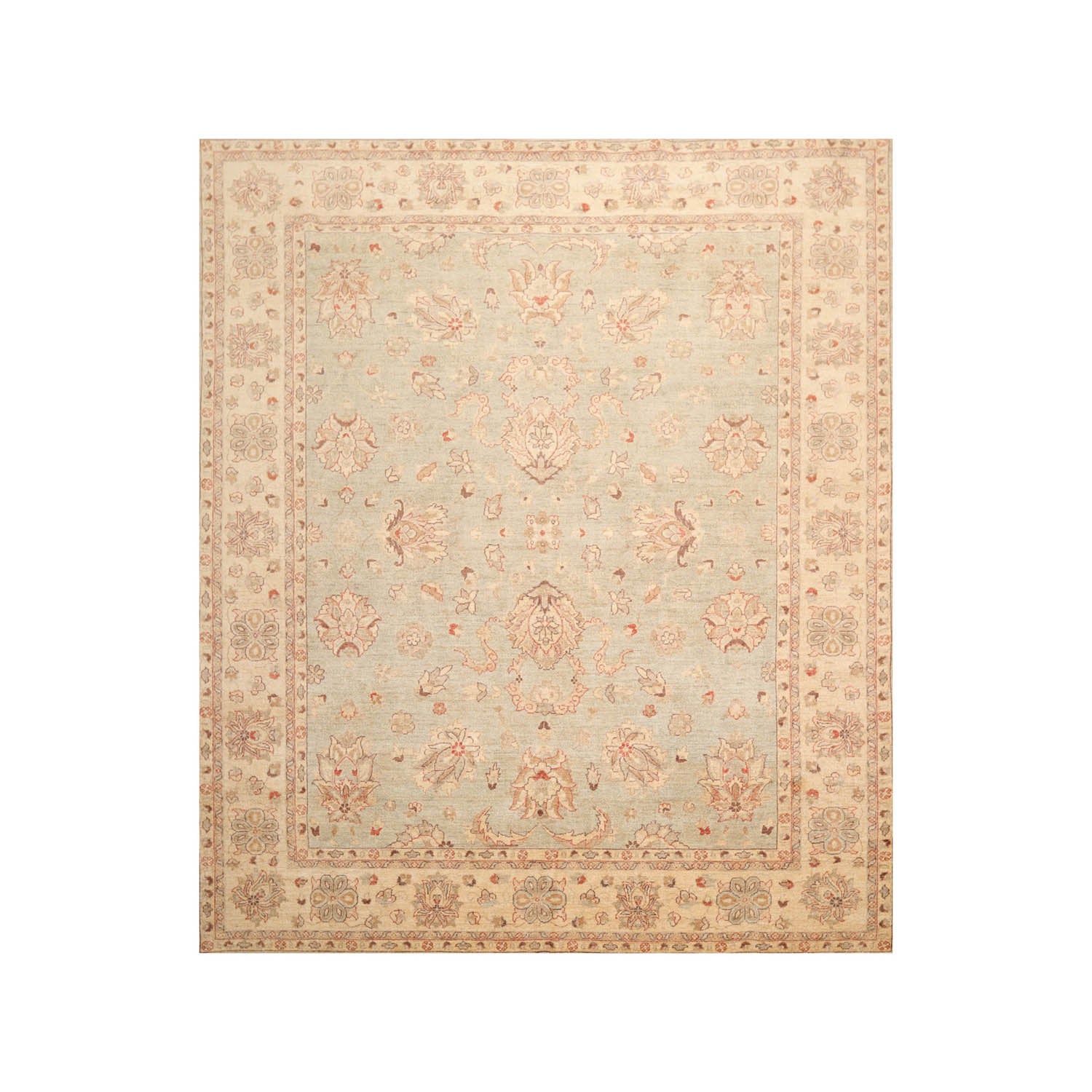 8x10 Aqua, Beige, Tan Color Hand Knotted All-Over 100% Wool Traditional-Persian/Oriental Oriental Rug