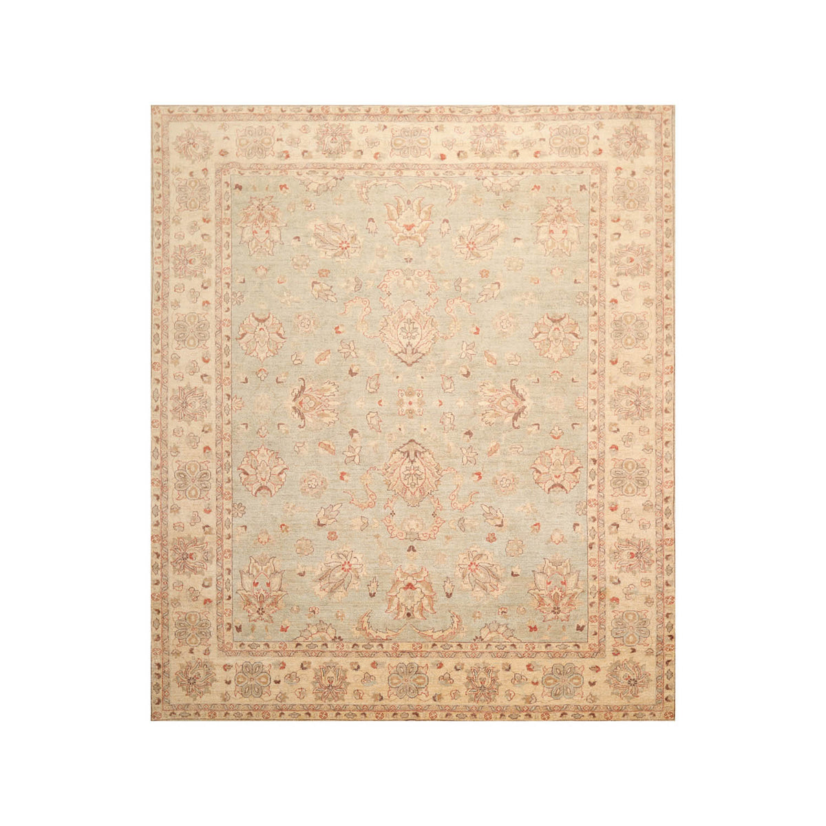 8x10 Aqua, Beige, Tan Color Hand Knotted All-Over 100% Wool Traditional-Persian/Oriental Oriental Rug