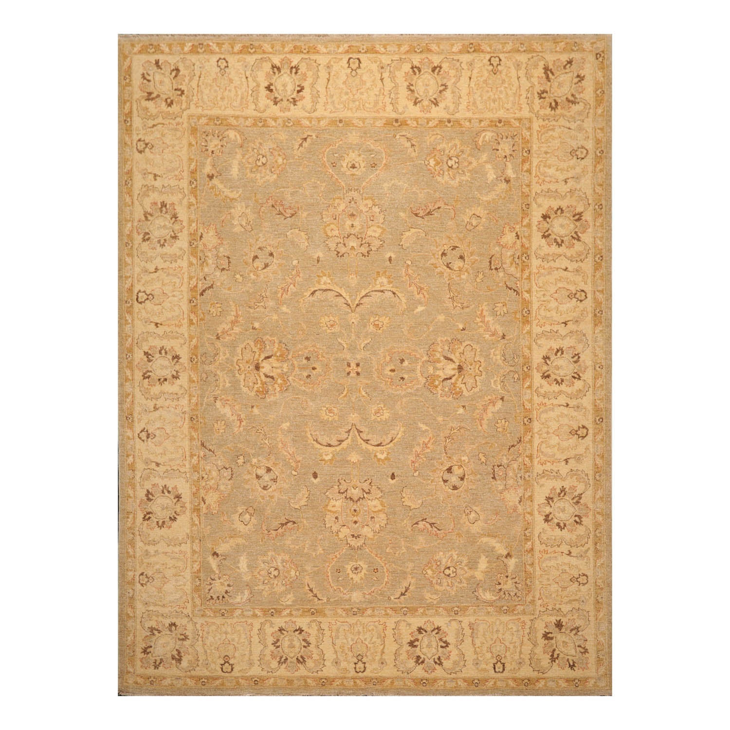 9x12 Gray, Beige, Gold Color Hand Knotted All-Over 100% Wool Traditional Oriental Rug