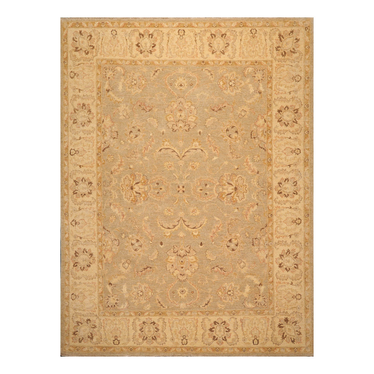 9x12 Gray, Beige, Gold Color Hand Knotted All-Over 100% Wool Traditional Oriental Rug
