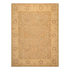 9x12 Gray, Beige, Gold Color Hand Knotted All-Over 100% Wool Traditional Oriental Rug