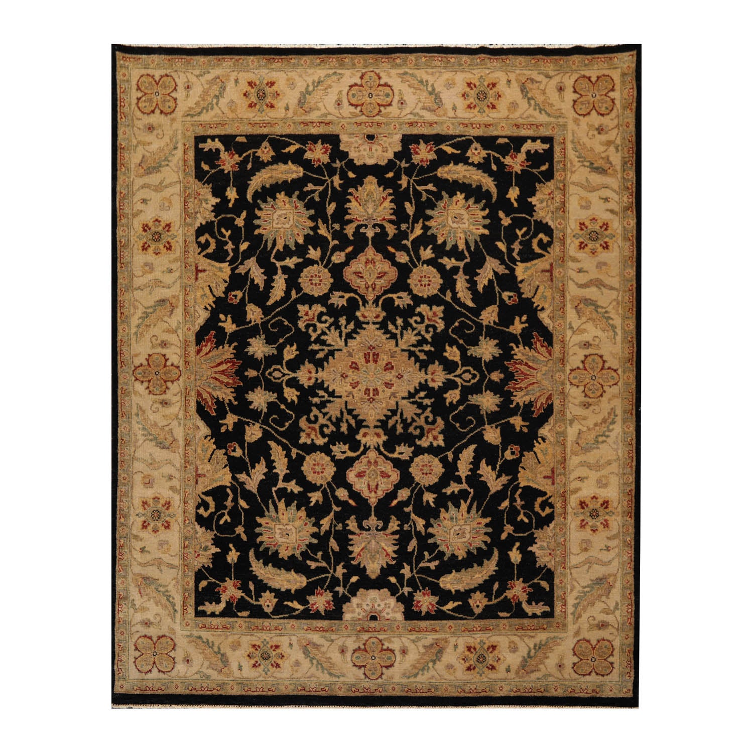 8x10 Black, Beige, Gold Color Hand Knotted All-Over 100% Wool Traditional Oriental Rug