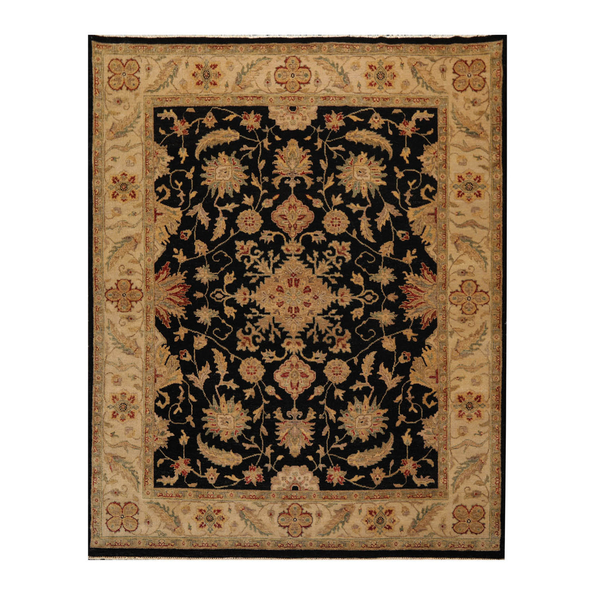 8x10 Black, Beige, Gold Color Hand Knotted All-Over 100% Wool Traditional Oriental Rug