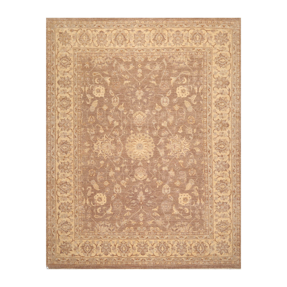 8x10 Brown, Beige, Gray Color Hand Knotted All-Over 100% Wool Traditional Oriental Rug