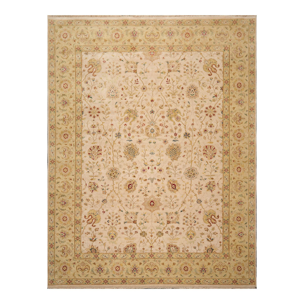 9x12 Beige, Pistacchio, Brown Color Hand Knotted All-Over 100% Wool Traditional Oriental Rug