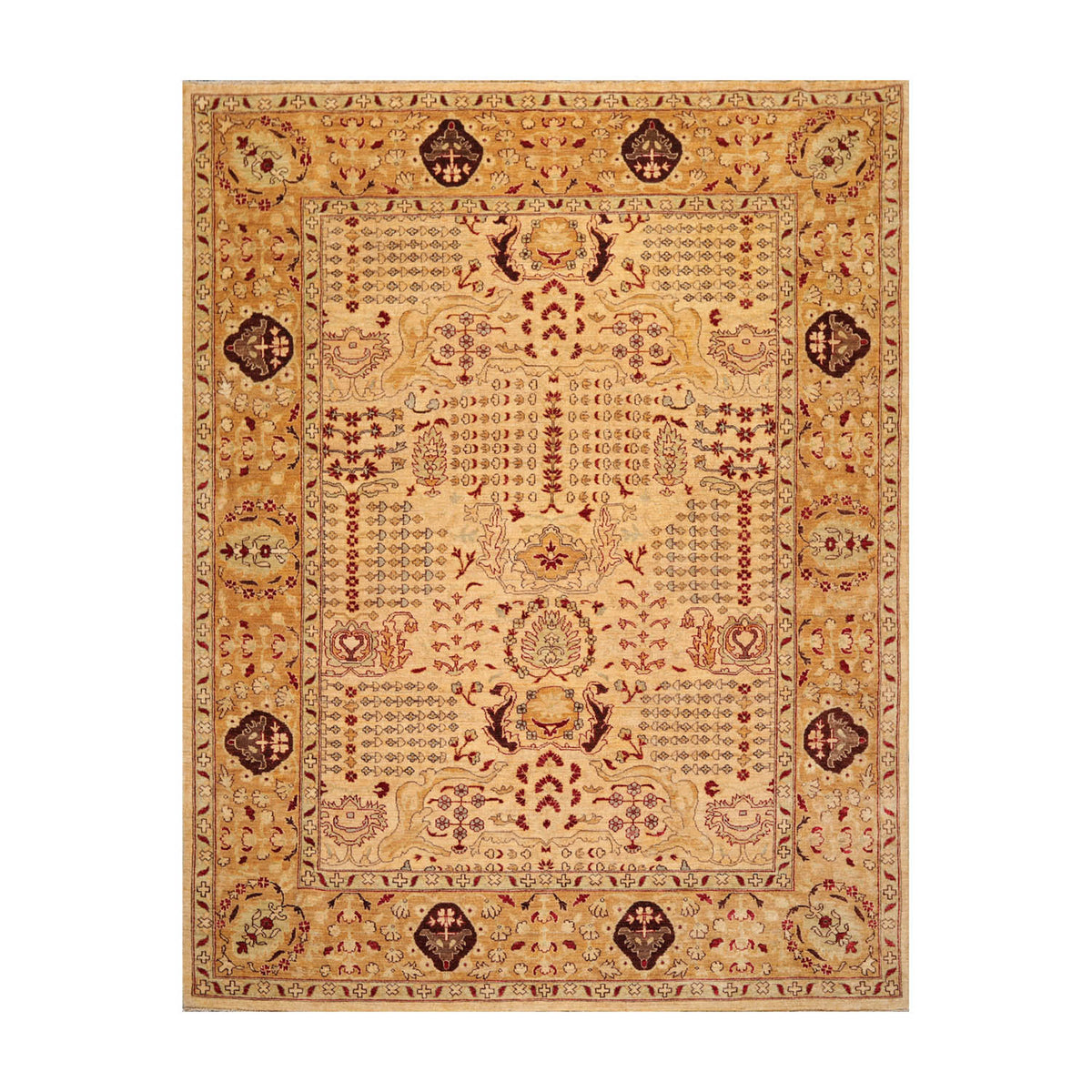8x10 Gold, Gold, Rusty Red Color Hand Knotted All-Over 100% Wool Traditional Oriental Rug