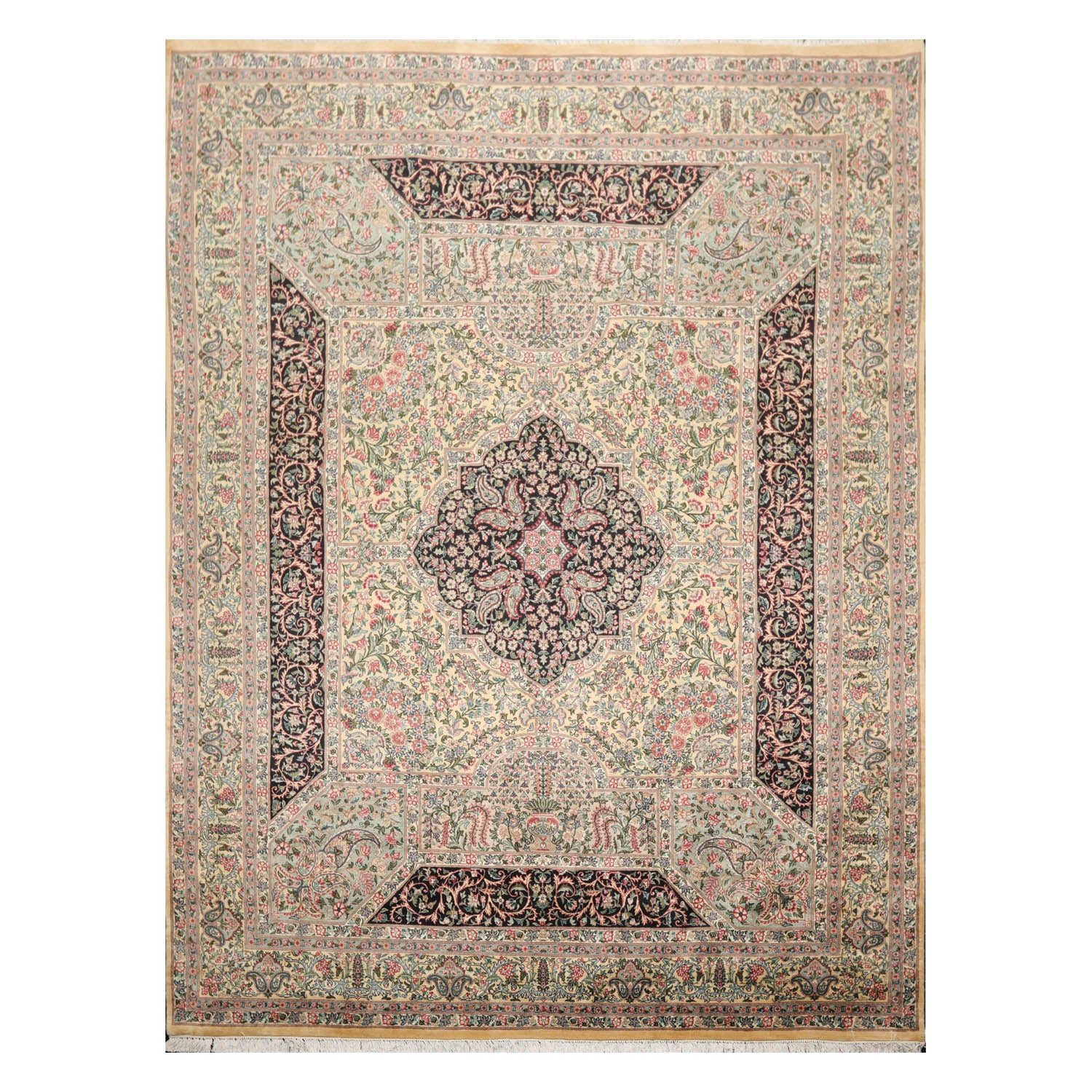 8x10 Ivory, Gray, Aqua Color Hand Knotted All-Over 100% Wool Traditional-Persian/Oriental Oriental Rug