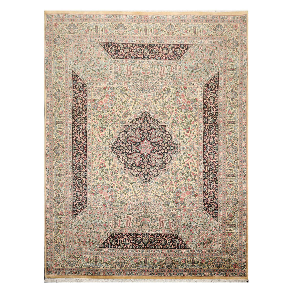 8x10 Ivory, Gray, Aqua Color Hand Knotted All-Over 100% Wool Traditional-Persian/Oriental Oriental Rug