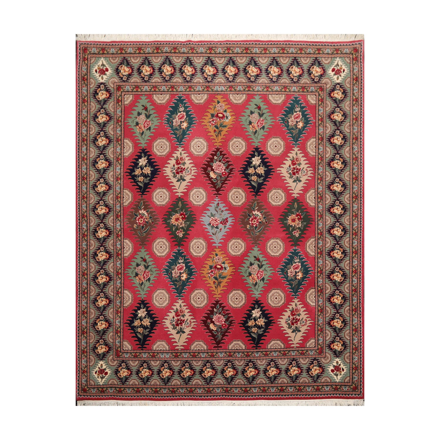 8x10 Pink, Aqua, Beige Color Hand Knotted All-Over 100% Wool Traditional-Persian/Oriental Oriental Rug