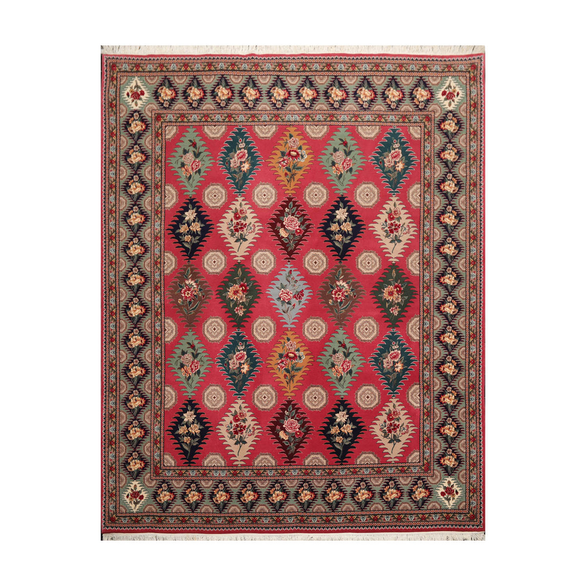 8x10 Pink, Aqua, Beige Color Hand Knotted All-Over 100% Wool Traditional-Persian/Oriental Oriental Rug