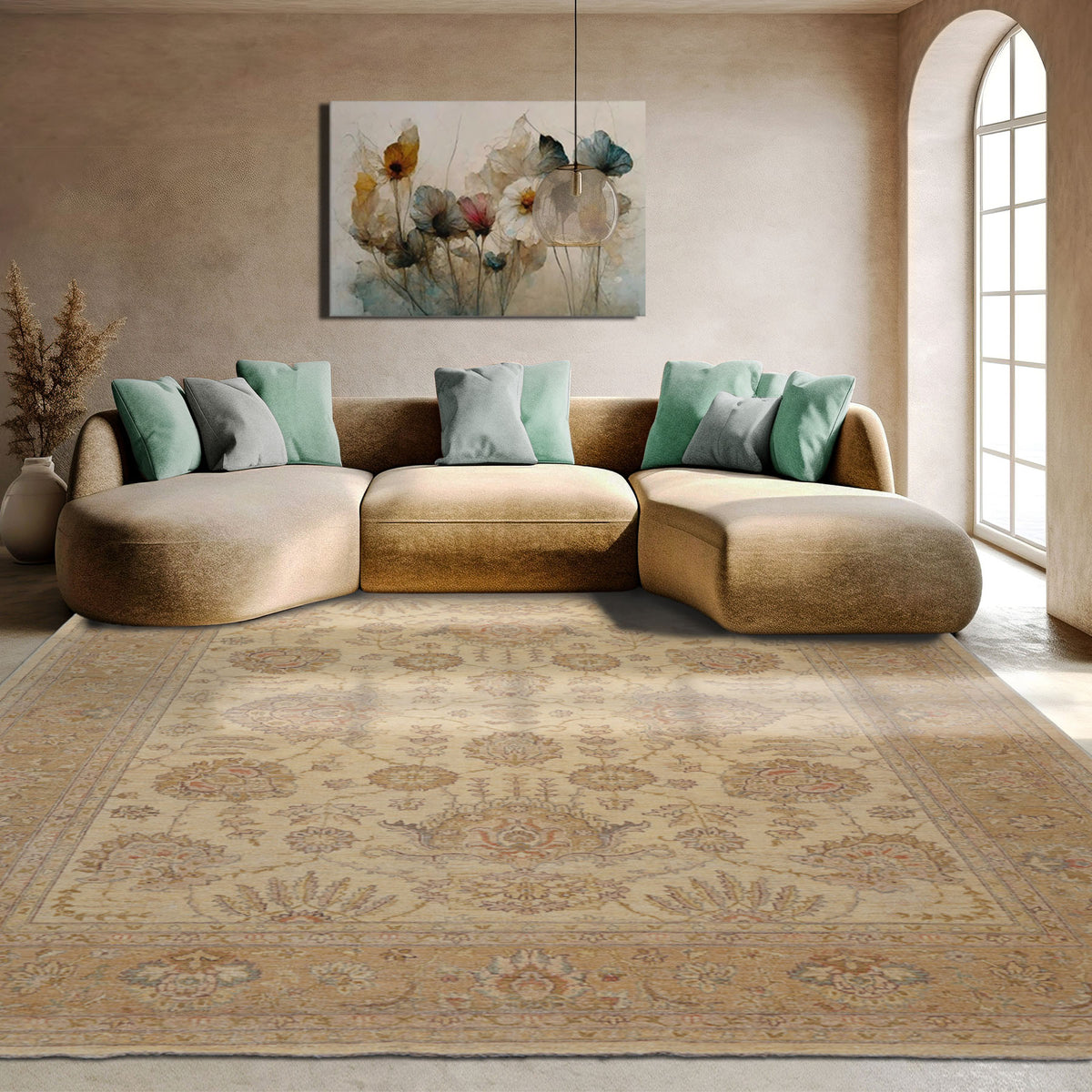 8'11'' x 11'6'' Hand Knotted 100% Wool Peshawar Oushak Oriental Area Rug Beige