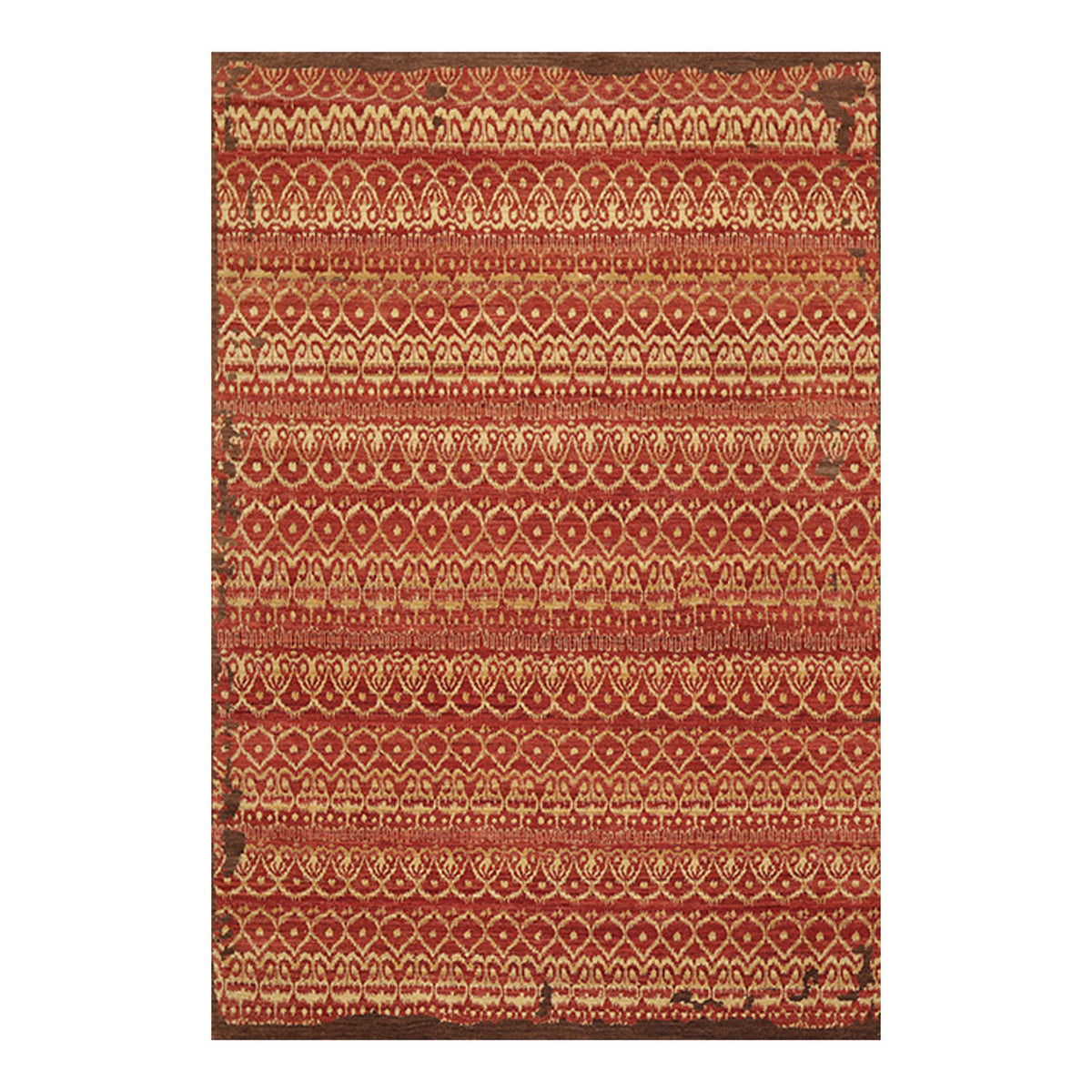 6x9 Teracotta, Light Gold, Brown Color Hand Knotted All-Over 100% Wool Traditional Oriental Rug