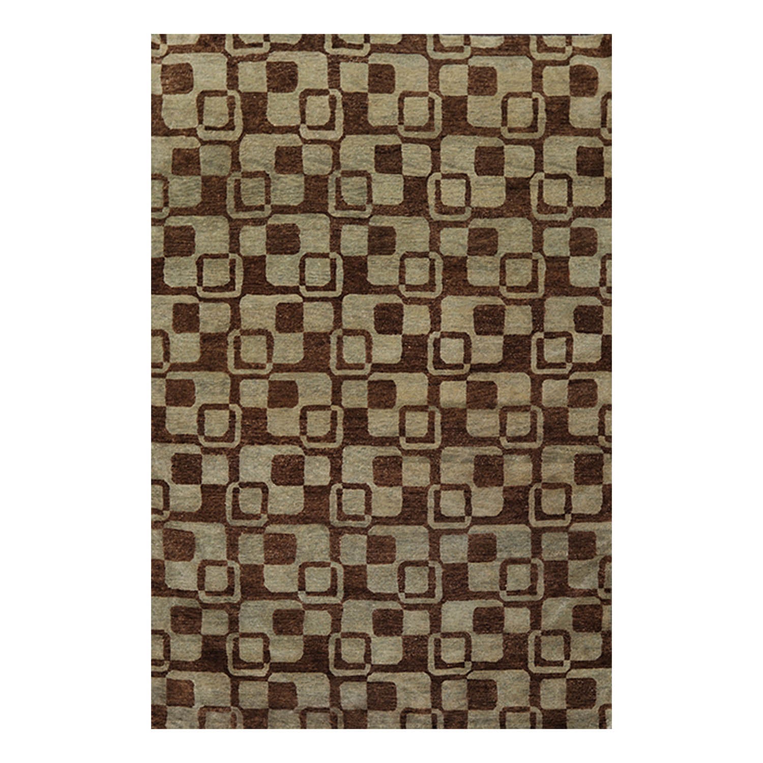 6x9 Aqua, Brown, Color Hand Knotted All-Over 100% Wool Modern Oriental Rug