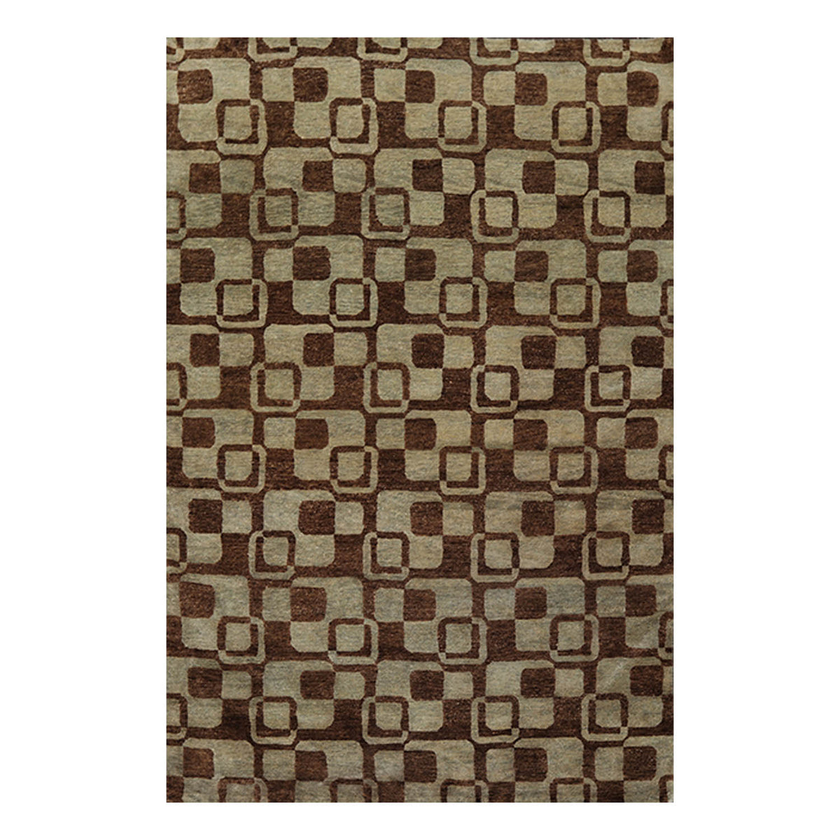 6x9 Aqua, Brown, Color Hand Knotted All-Over 100% Wool Modern Oriental Rug