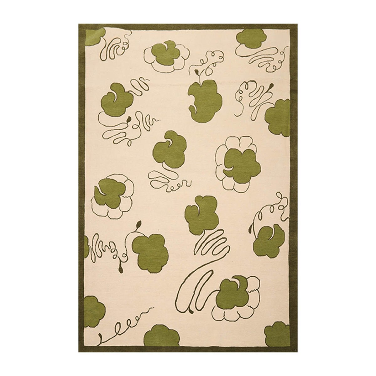 6x9 Beige, Green, Color Hand Knotted All-Over 100% Wool Modern Oriental Rug