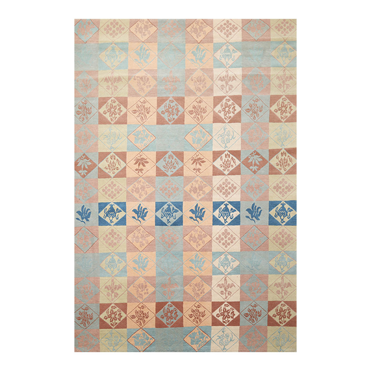 6x9 Blue, Beige, Peach Color Hand Knotted All-Over 100% Wool Modern Oriental Rug
