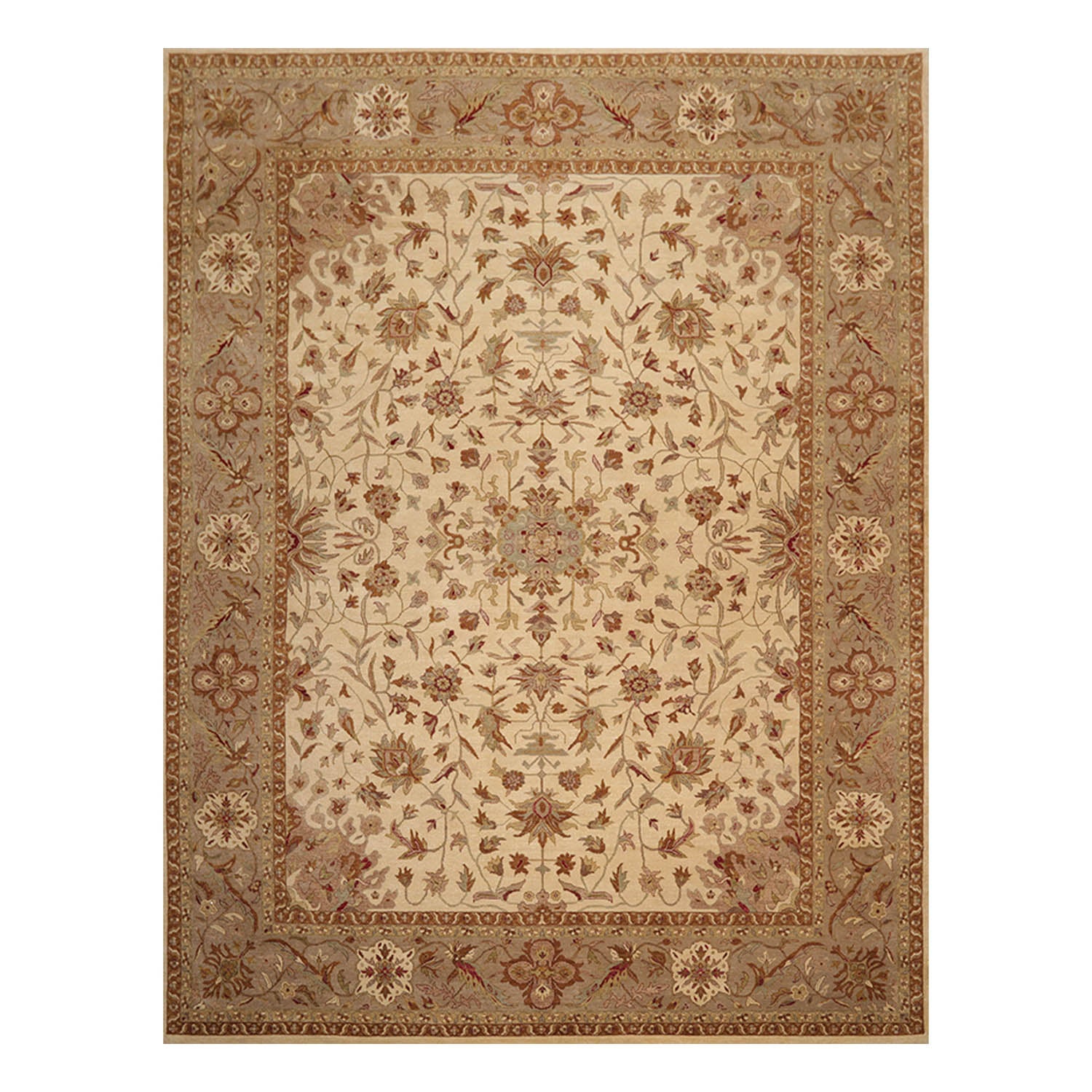 9x12 Beige, Gray, Brown Color Hand Knotted All-Over 100% Wool Traditional Oriental Rug