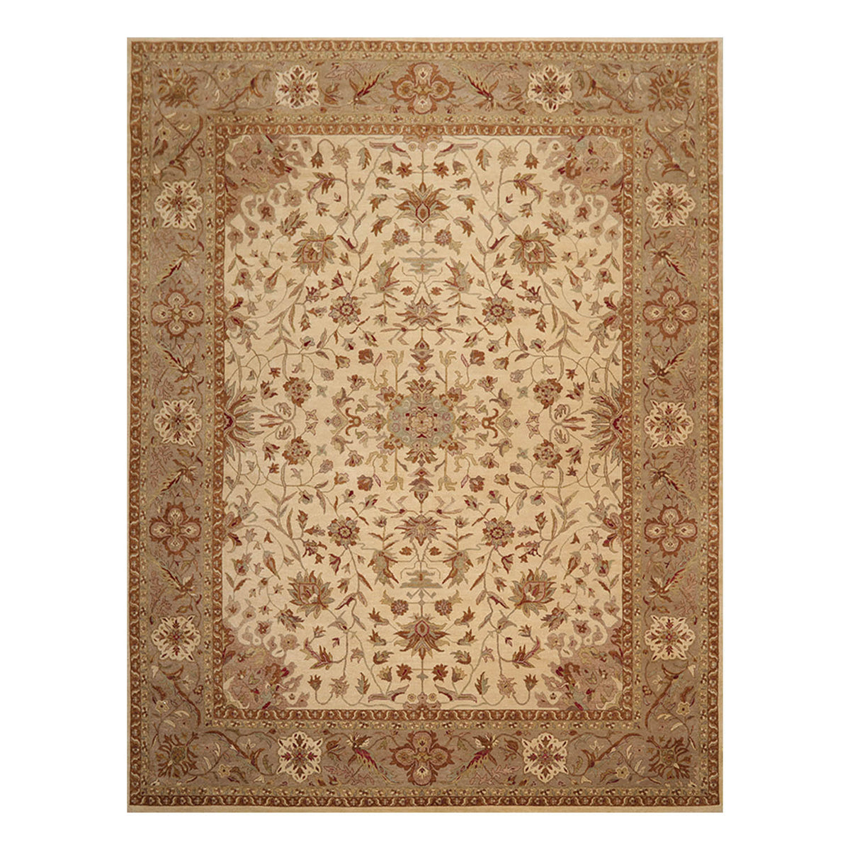 9x12 Beige, Gray, Brown Color Hand Knotted All-Over 100% Wool Traditional Oriental Rug
