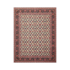 9x12 Ivory, Midnight Blue, Rose Color Hand Knotted All-Over 100% Wool Traditional Oriental Rug