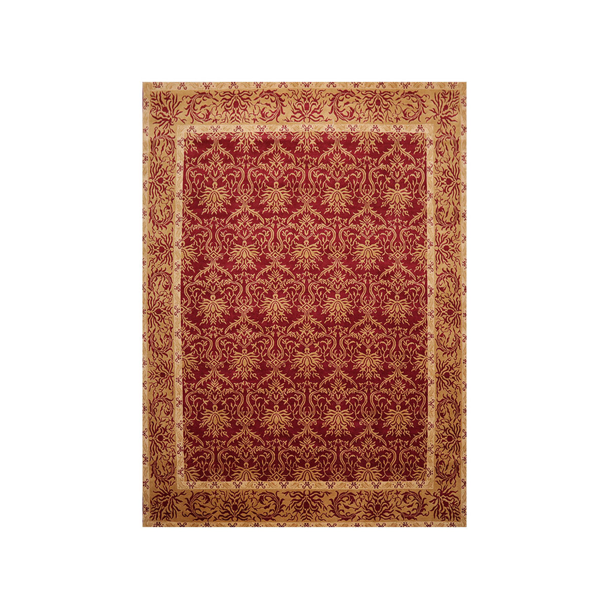 8x10 Red, Gold, Beige Color Hand Knotted All-Over 100% Wool Transitional Oriental Rug