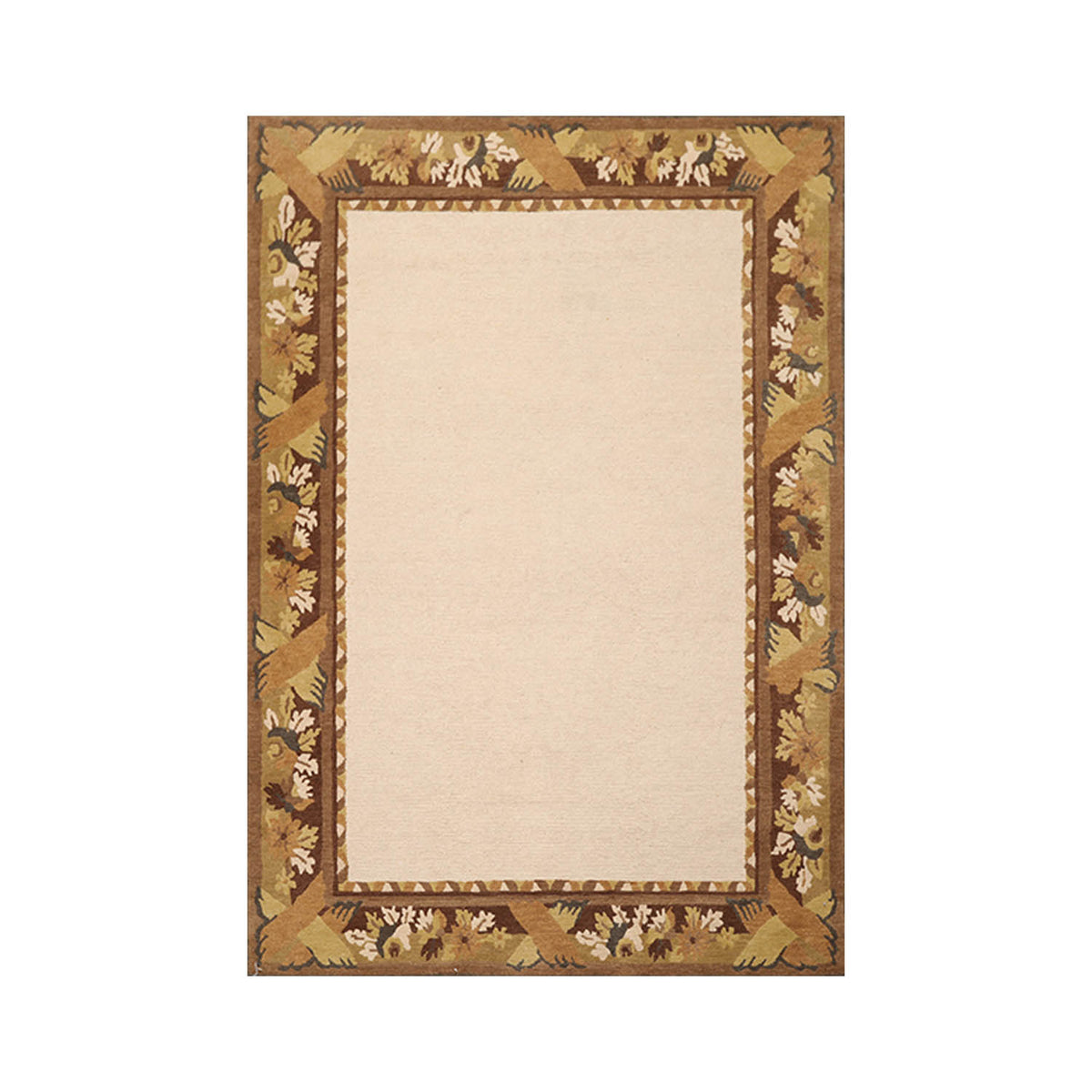 6x9 Beige, Brown, Sage Color Hand Knotted All-Over 100% Wool Transitional Oriental Rug