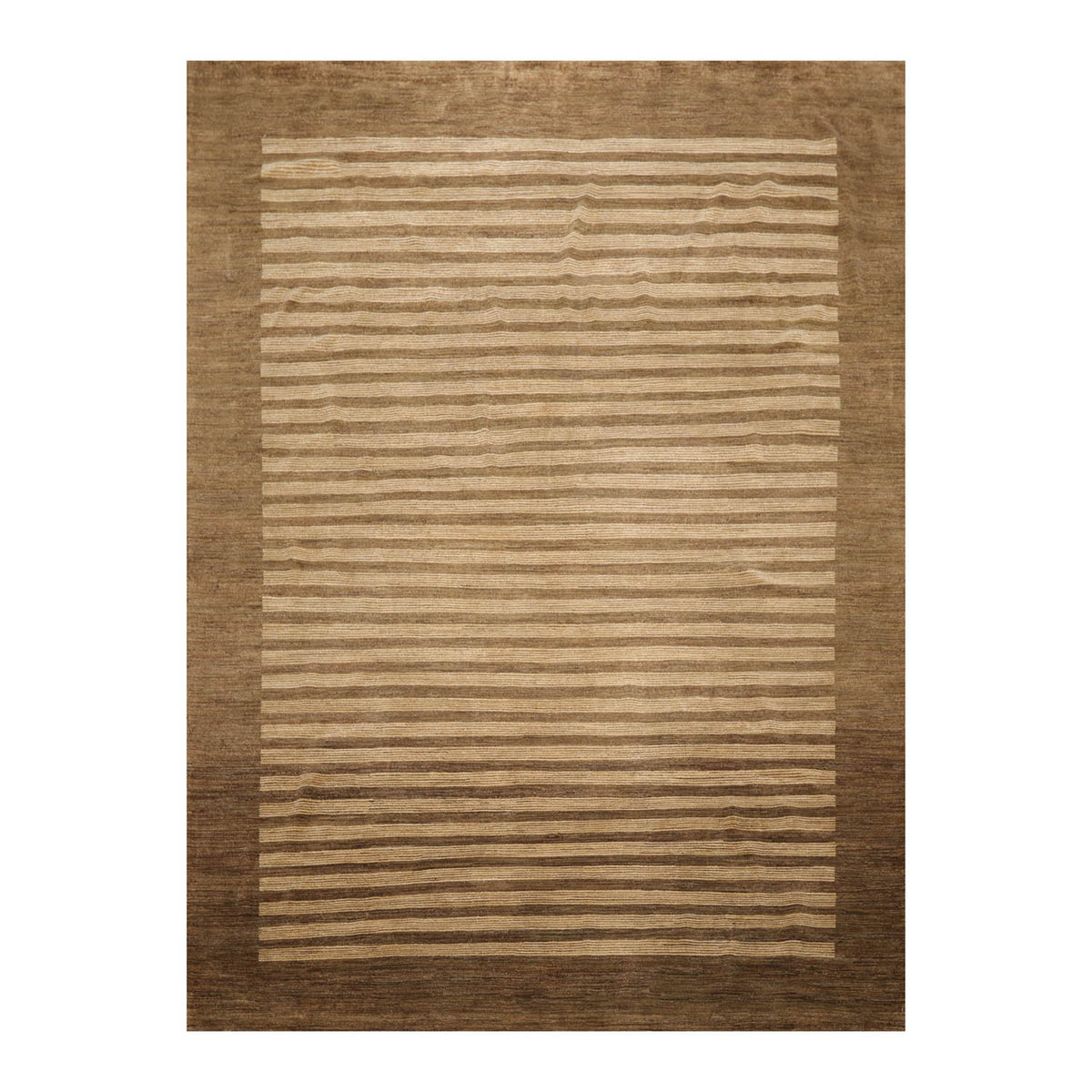 9x12 Brown, Tan, Color Hand Knotted Striped 100% Wool Modern Oriental Rug
